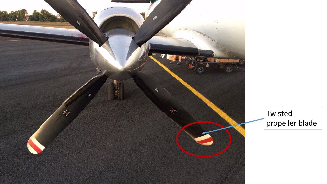 Figure 1: Damage to propeller blade on VH-HPE